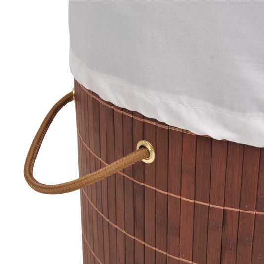 vidaXL Bamboo Laundry Bin Round Brown