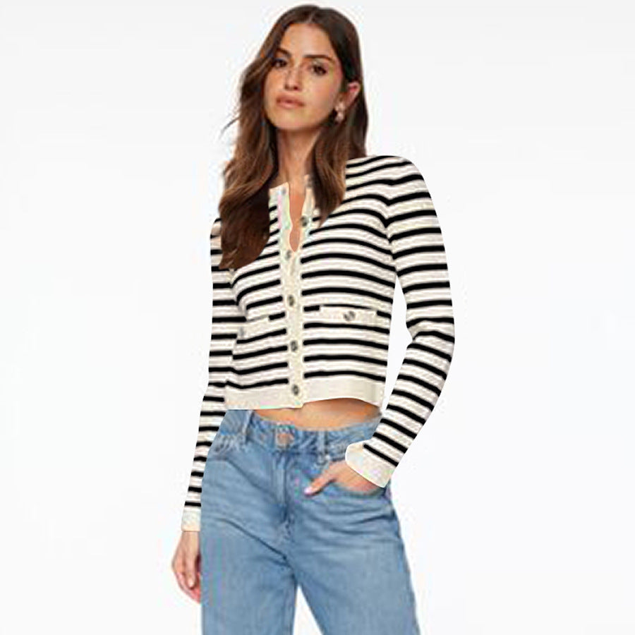 Comfort & Casual Striped Button Long Sleeve Top