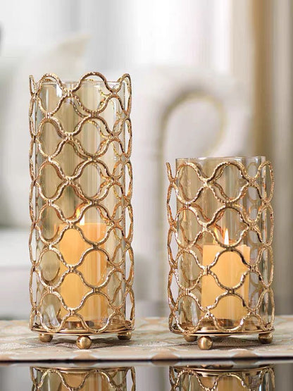 Hollow Out Golden Metal Glass Flower Vase - Milan Angelina studios