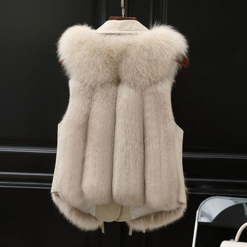 Elegant Patchwork Fox Fur Vest - Women's Winter Short Coat