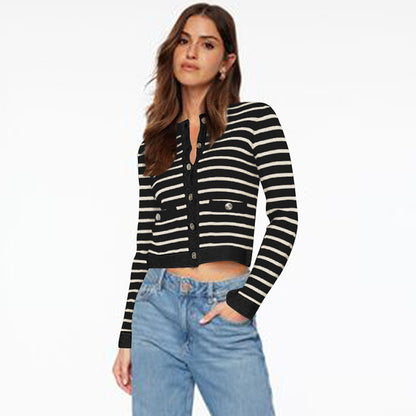 Comfort & Casual Striped Button Long Sleeve Top