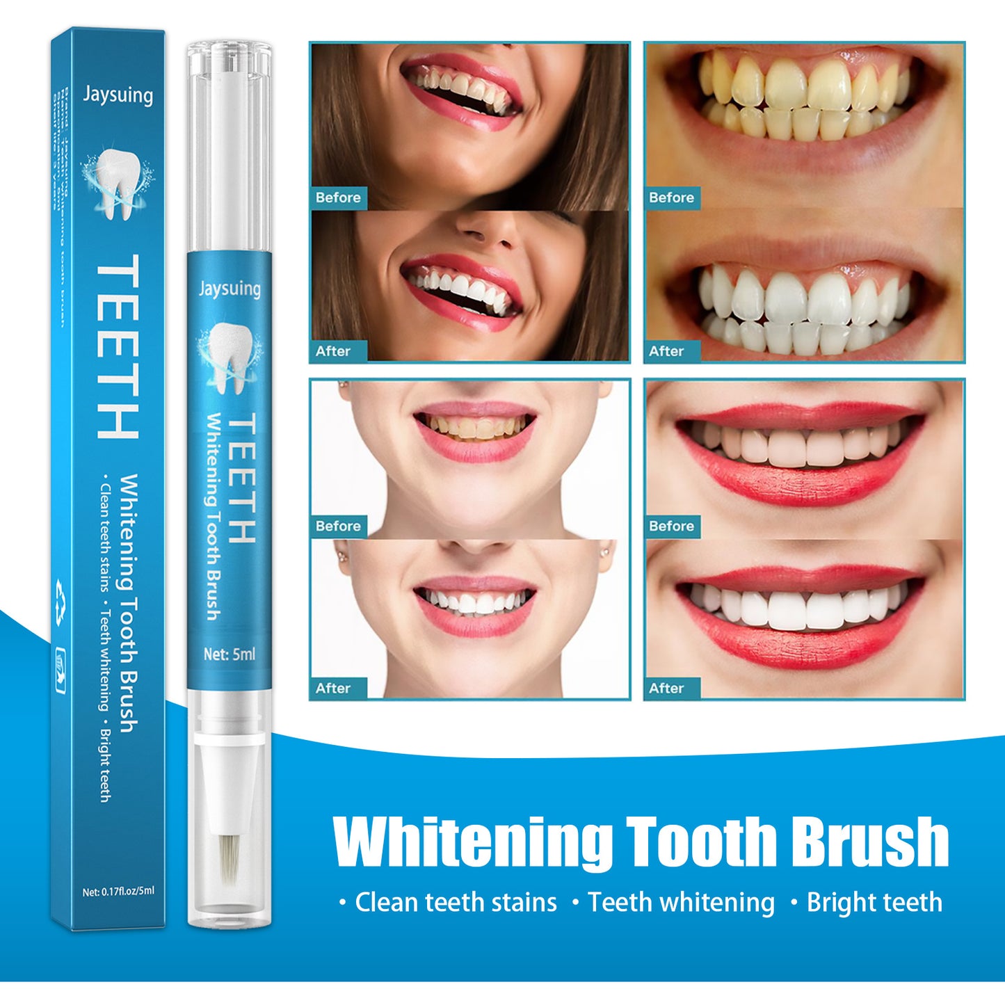 Jaysuing Teeth Whitening Pen Clean Beauty Brightening Gel Oral Cleaning Yellow Teeth Tea Stained Teeth Tobacco Plaque Cleaner