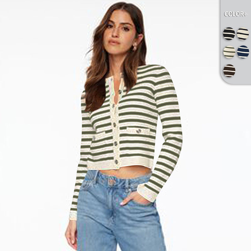 Comfort & Casual Striped Button Long Sleeve Top