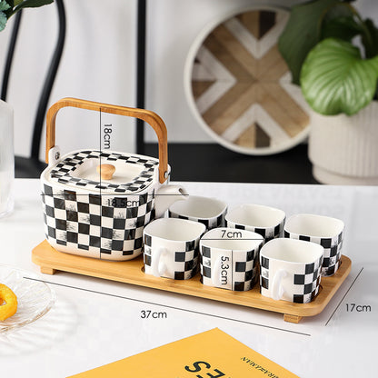 Nordic Style Checkerboard Ceramic Teapot Set