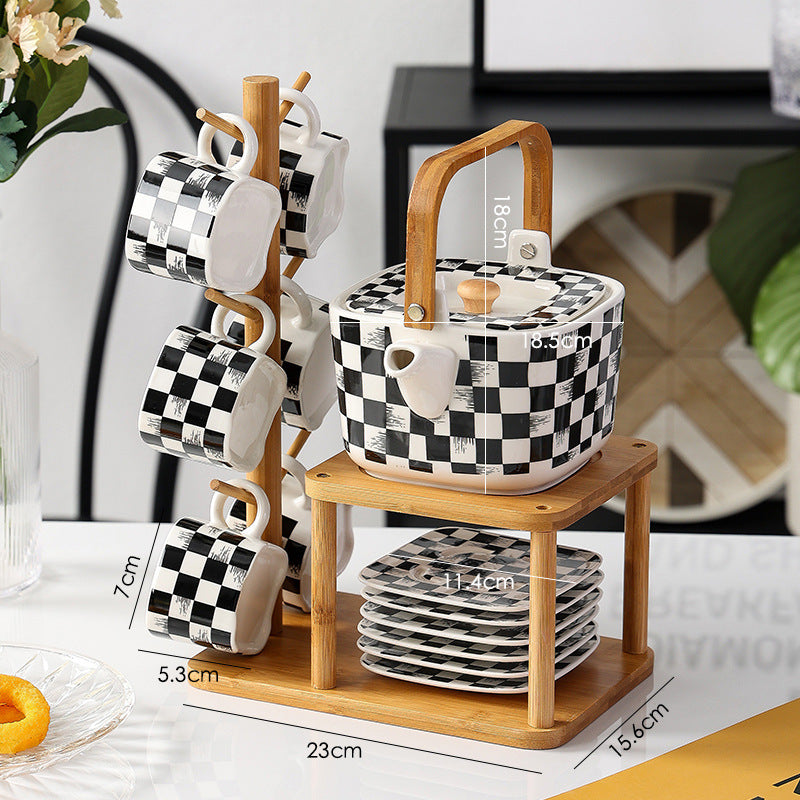 Nordic Style Checkerboard Ceramic Teapot Set