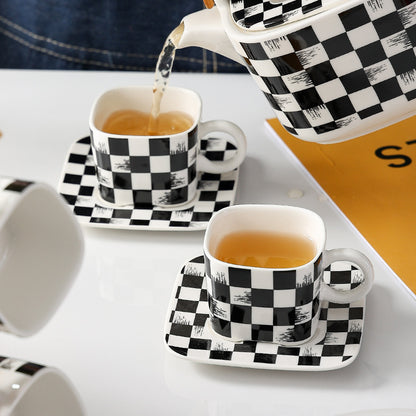 Nordic Style Checkerboard Ceramic Teapot Set