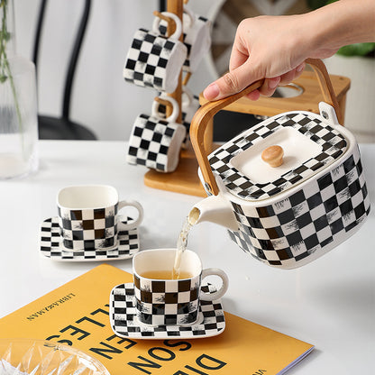 Nordic Style Checkerboard Ceramic Teapot Set