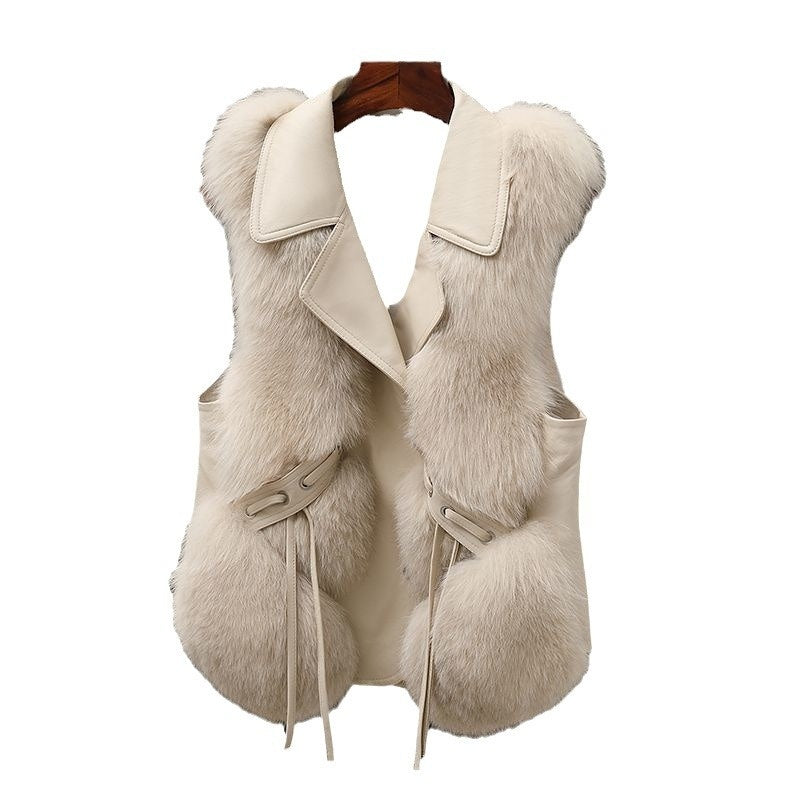 Elegant Patchwork Fox Fur Vest - Women's Winter Short Coat