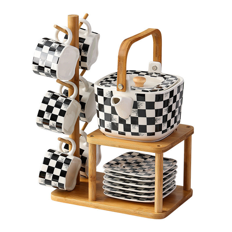 Nordic Style Checkerboard Ceramic Teapot Set