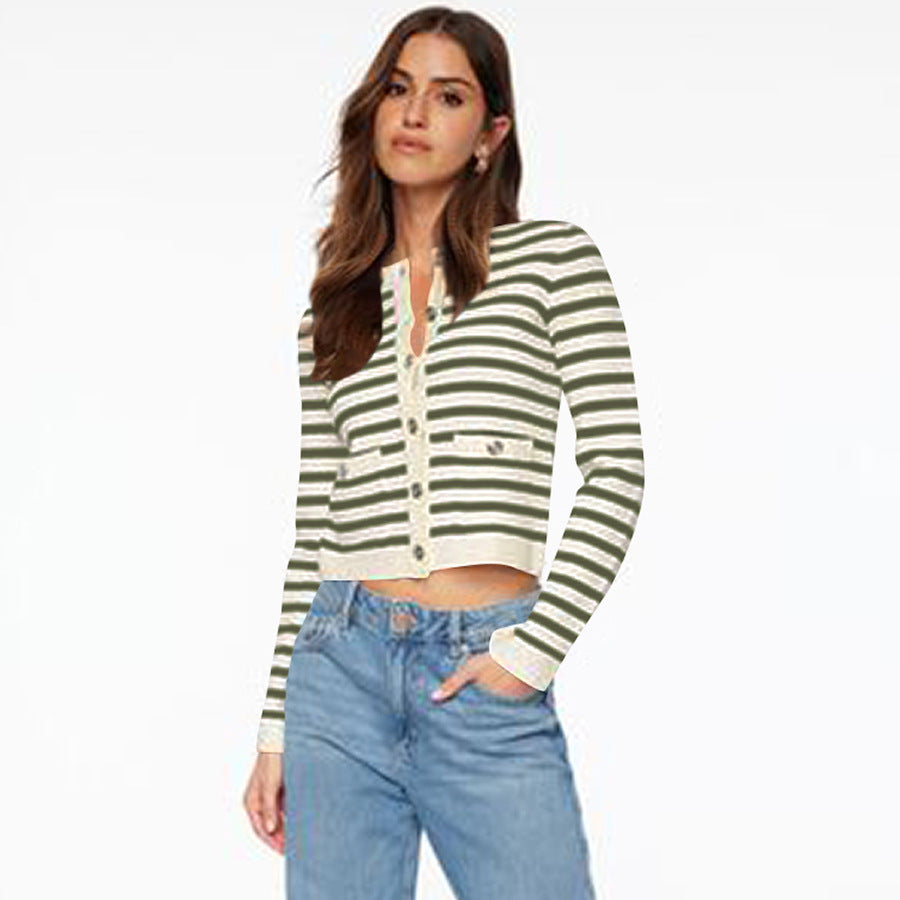 Comfort & Casual Striped Button Long Sleeve Top