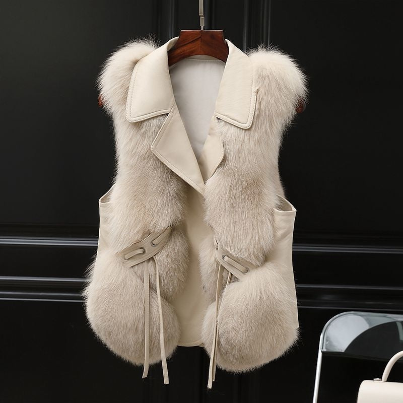 Elegant Patchwork Fox Fur Vest - Women's Winter Short Coat