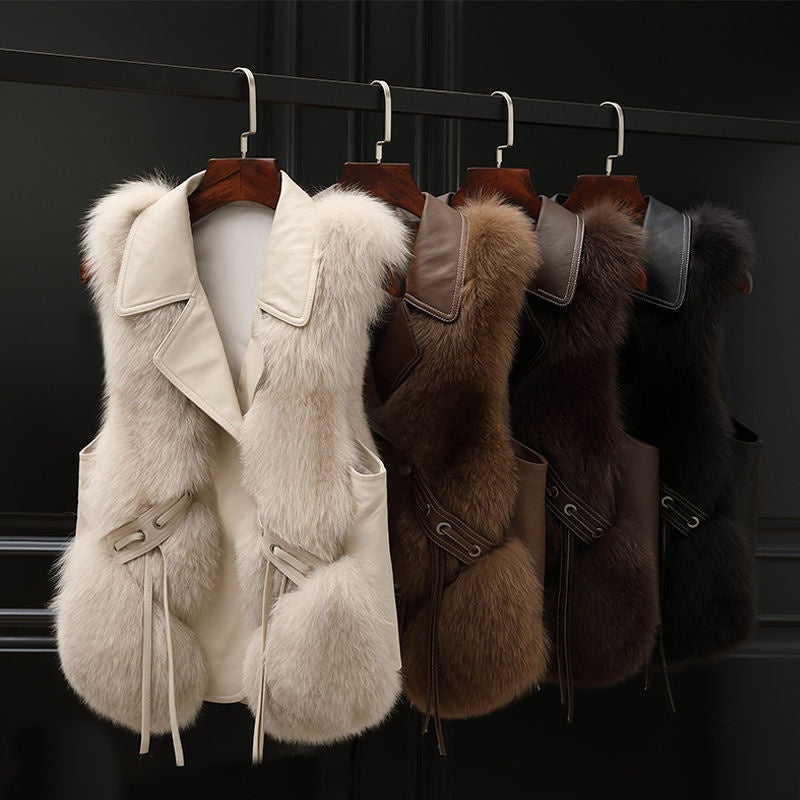 Elegant Patchwork Fox Fur Vest - Women's Winter Short Coat