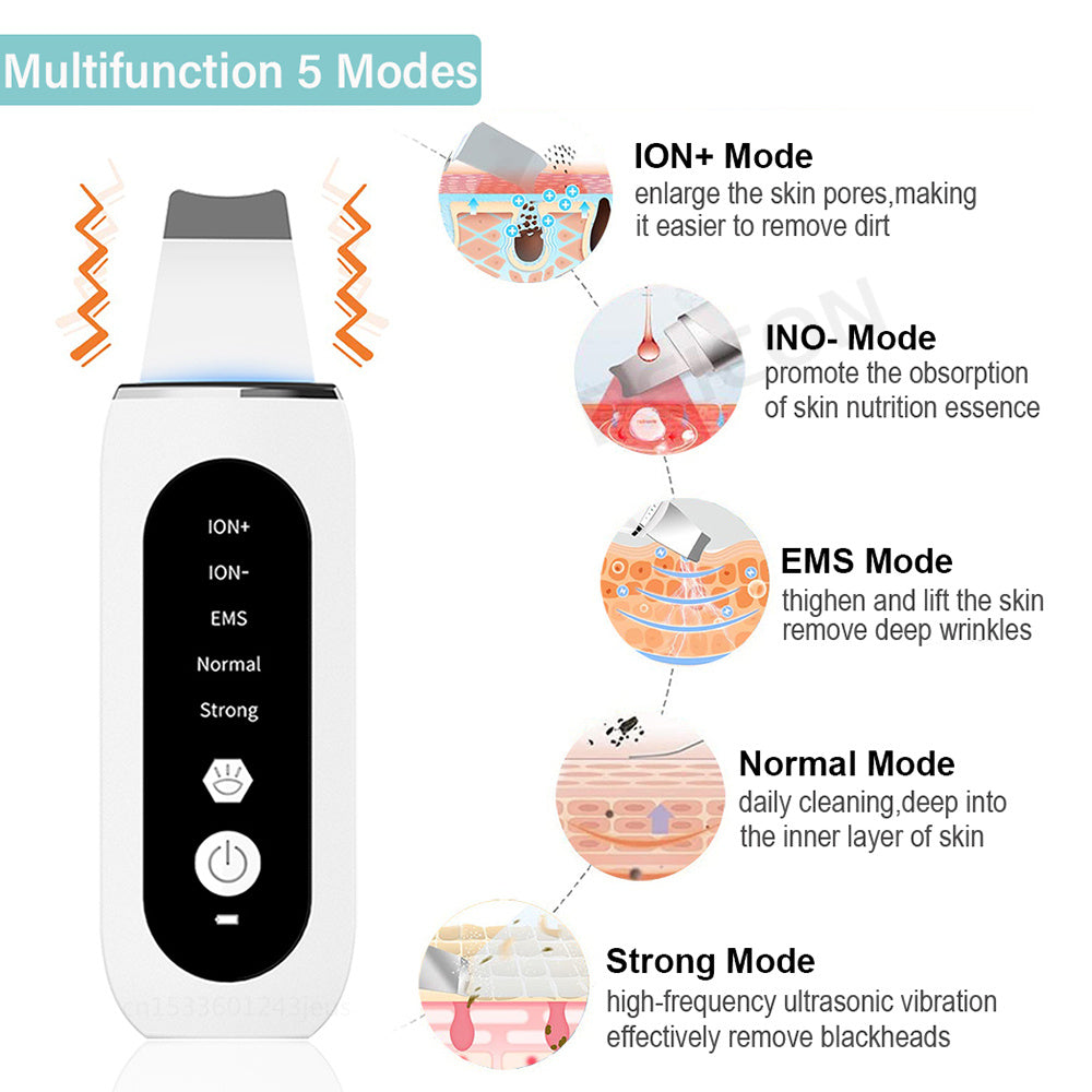 Ultrasonic Skin Scrubber 5 Modes EMS Blackhead - Milan Angelina studios