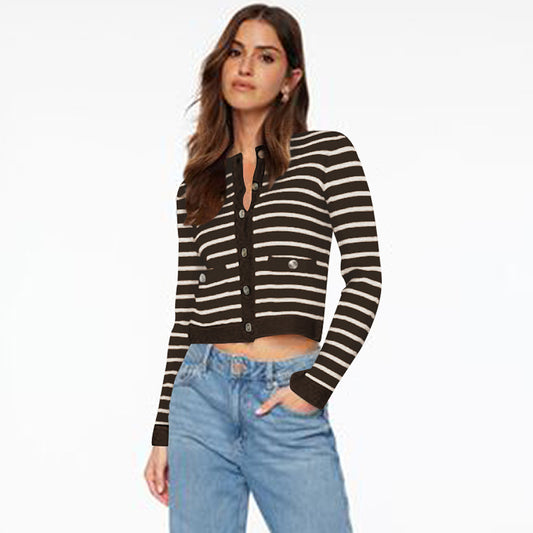 Comfort & Casual Striped Button Long Sleeve Top