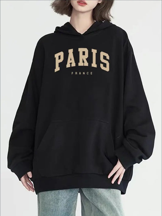 Paris-Inspired Women's Hoodie With Kangaroo Pocket - Casual Long Sleeve,Pullover For All Seasons