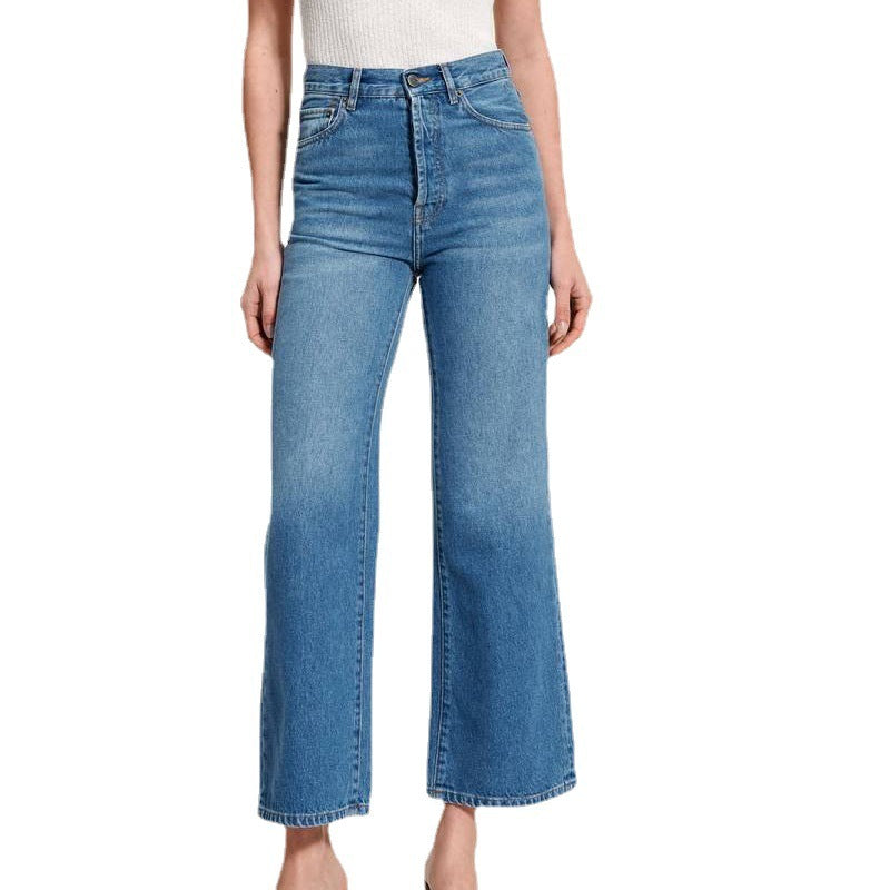 Spring Retro High-Waist Straight Jeans