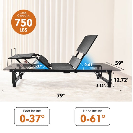 Adjustable Bed Base Frame Queen Bed Frame With Head And Foot Incline Wireless Remote Zero Gravity Quiet Motor Black Queen