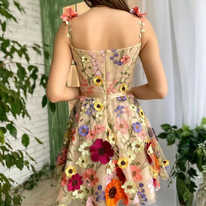 Summer Floral Embroidered A-Line Suspender Dress