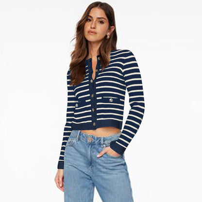 Comfort & Casual Striped Button Long Sleeve Top