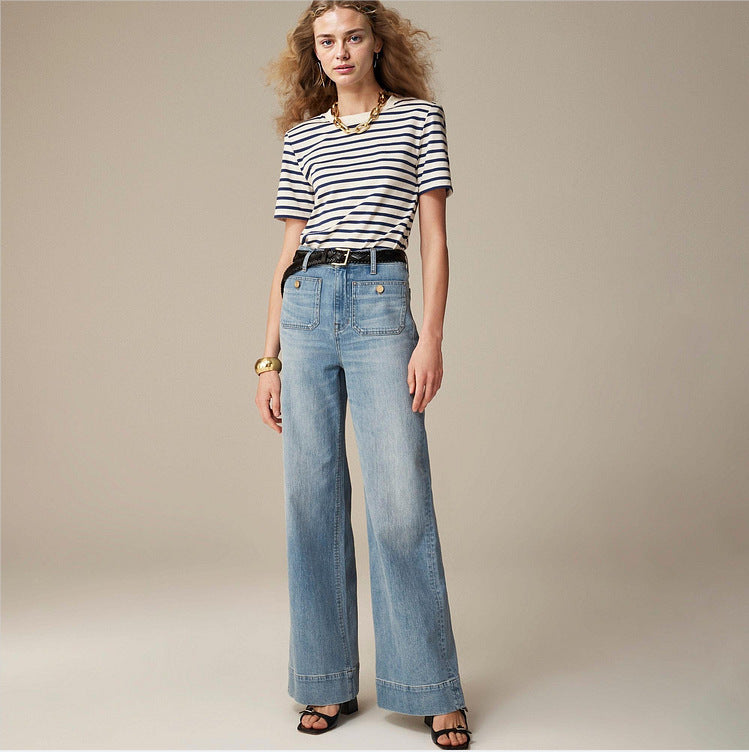 Vintage Washed-Out Flared Button-Up Jeans