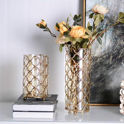 Hollow Out Golden Metal Glass Flower Vase - Milan Angelina studios